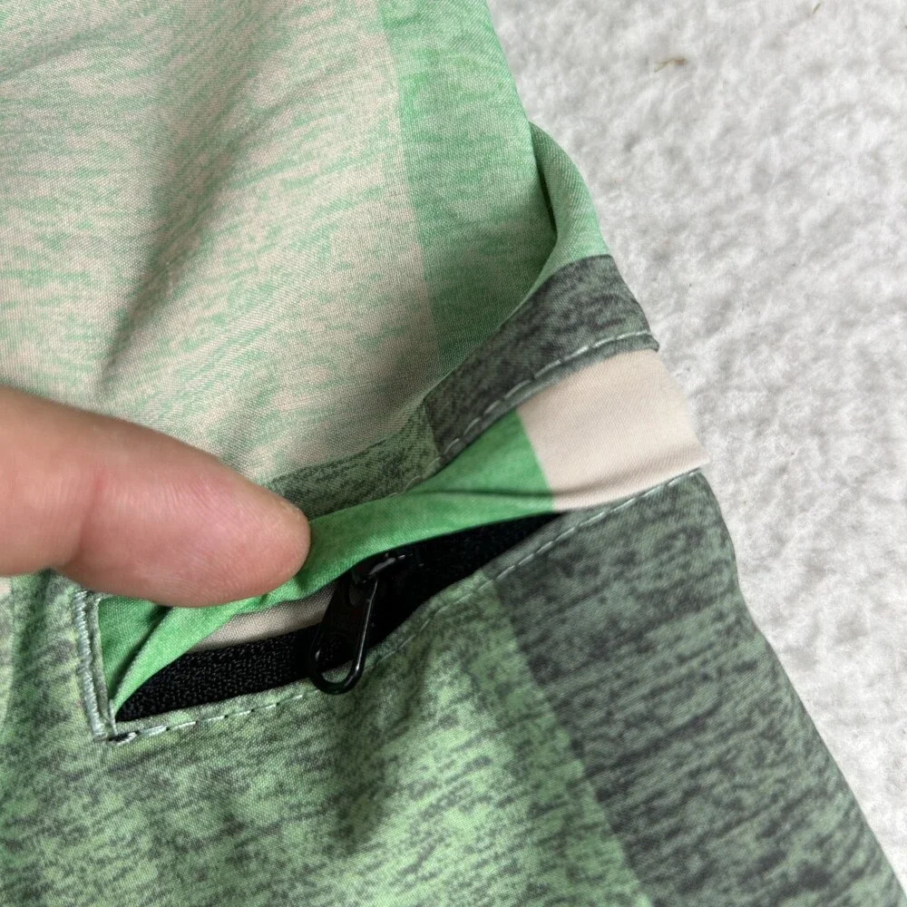 Hurley Board Shorts Mens Large Green Plaid Swim Trunks Surf Quick Dry Zip Pocket